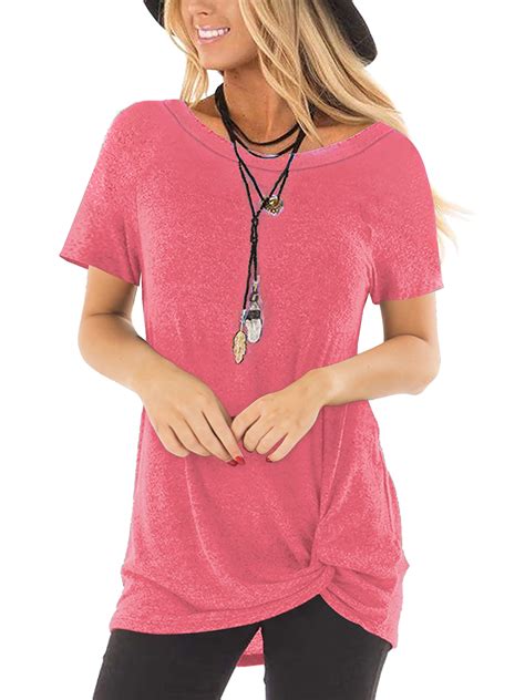 Shibever Summer Short Sleeve Casual Loose Tops For Women Fashion Twist