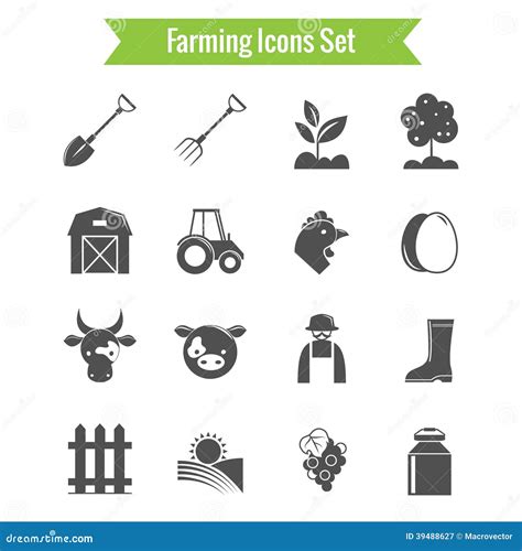 Farming Harvesting And Agriculture Icons Set Stock Vector