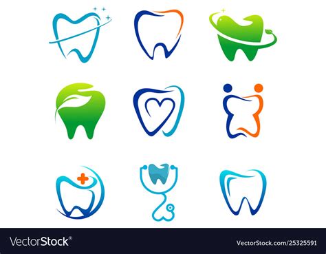 Set dental tooth dentist logo Royalty Free Vector Image