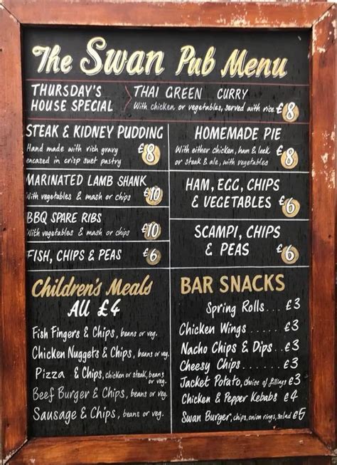 Menu At The Swan Inn Horndon On The Hill Pub And Bar Horndon On The Hill