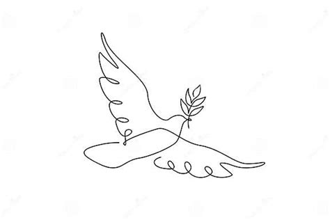 Peace Dove With Olive Branch In One Continuous Line Drawing Bird And