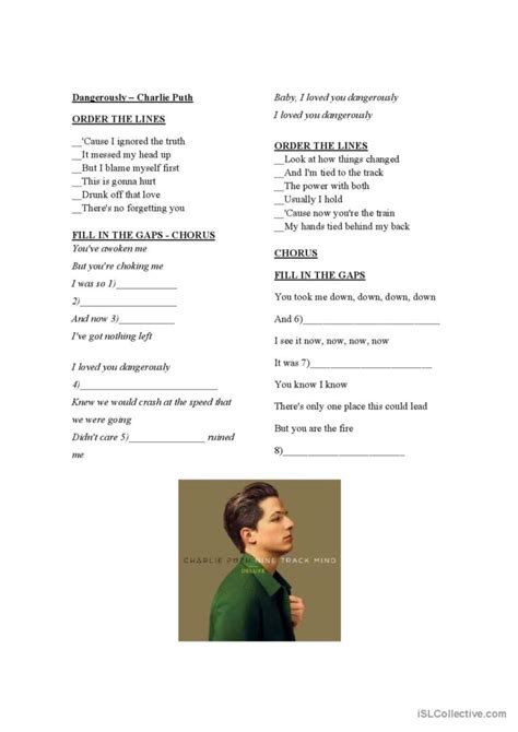 Dangerously Charlie Puth Listeni English Esl Worksheets Pdf And Doc