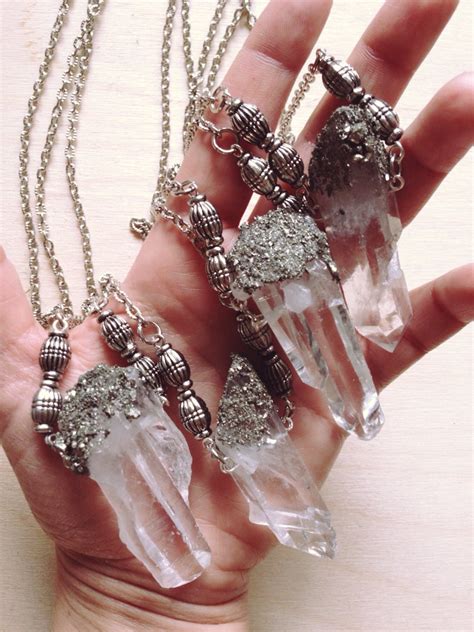 Clear Quartz Crystal Necklace/ Raw Quartz/ Crushed Pyrite/