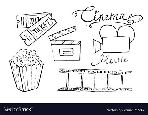 Cinema and movie hand drawn set of filmmaking Vector Image