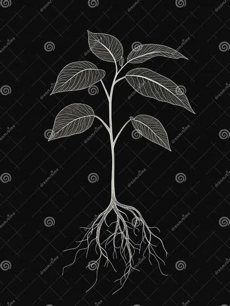 black  white drawing   plant   large root  small leaves