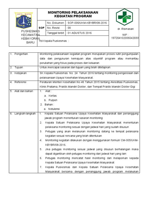 523 Ep 2 Sop Monitoring Pelaksanaan Kegiatan Program Pdf