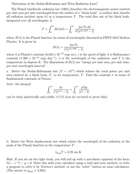 Solved "Derivation of the Stefan-Boltzmann and Wien | Chegg.com