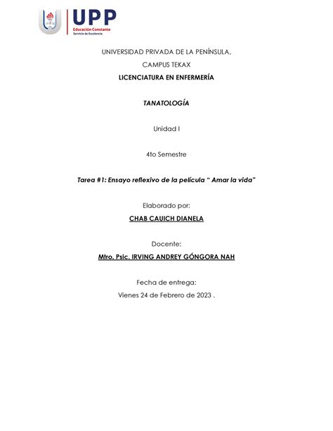 Ensayo Reflexivo Pel Cula Amar La Vida Tanatolog A Universidad