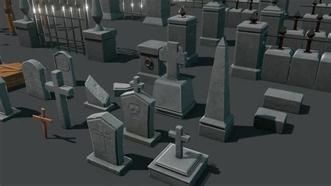 3d Model Stylized 3d Cemetery Graveyard Pack Low Poly Vr Ar Low