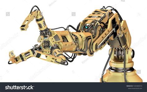 Very Detailed Robotic Arm Yellow Mechanical Stock Illustration