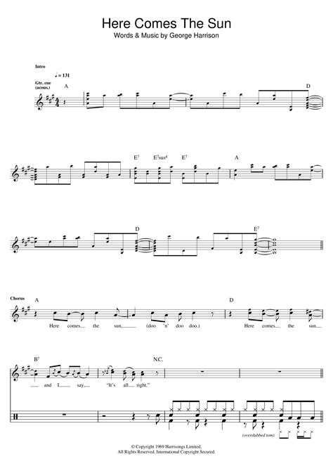 Play Official Version Of Here Comes The Sun Sheet Music By The Beatles For Drum Other