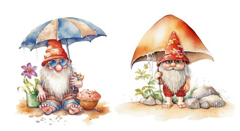 Summer Gnome A Tiny Beach Umbrella With Transparent Background Png