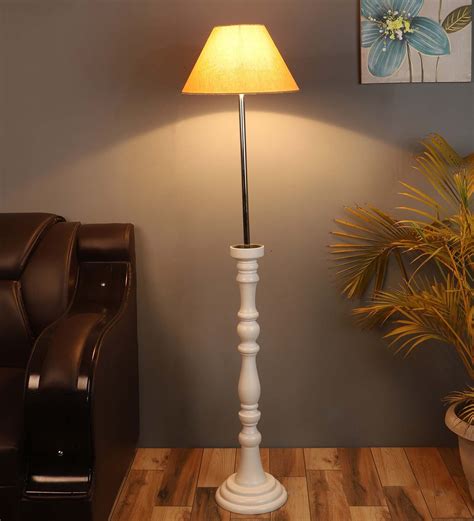 Buy Elegant Beige Metal And Fabric Shade Club Floor Lamp With Wood Base