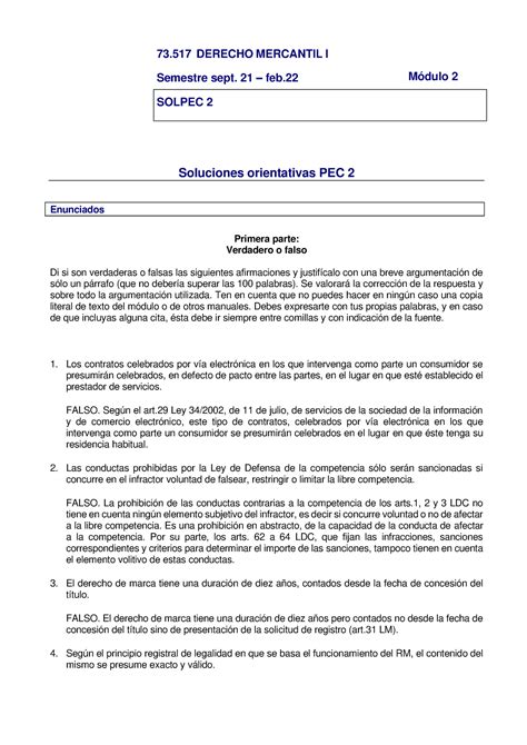 Solpec 2 2022 1 Spf 73 DERECHO MERCANTIL I Semestre Sept 21 Feb