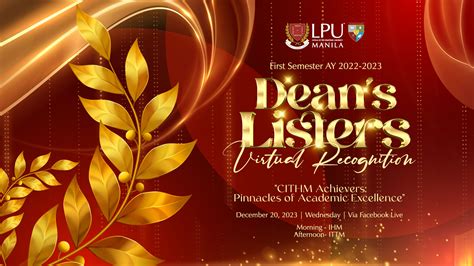 CITHM Dean’s Lister 1st Semester AY22-23 - Lyceum of the Philippines University Manila