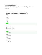 Sophia College Algebra Unit 4 Challenge 4 Complex Numbers And College