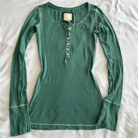 2000s Vintage Hollister Babydoll Long Sleeve Henley Depop