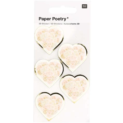 Paper Poetry 3D Sticker Herzen mit Rosen weiß 5 Stück kaufen bei