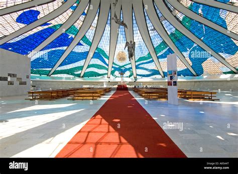 An Interior View Of The Metropolitan Cathedral Of Brasilia Designed By