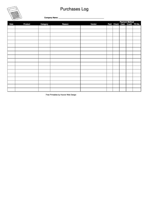 Purchase Order Log Template printable pdf download