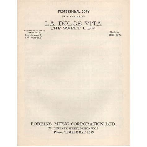 La Dolce Vita Nino Rota Professional Copy Mint Sheet Music On Ebid