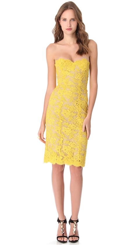 Lyst Reem Acra Strapless Cocktail Dress In Yellow