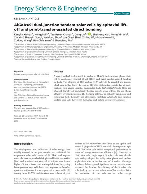 Pdf Algaassi Dual Junction Tandem Solar Cells By Epitaxial Lift Off