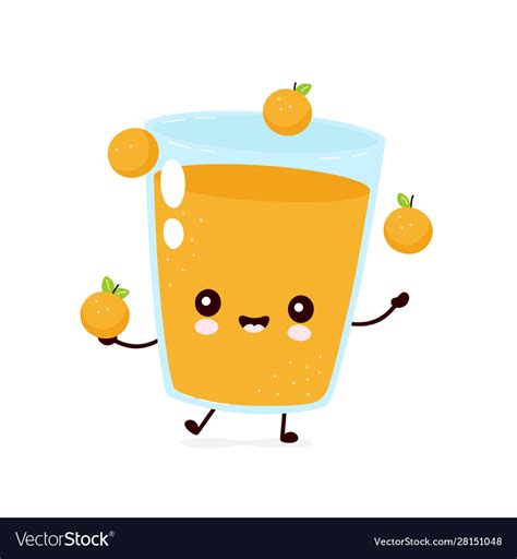 Cute smiling happy orange juice juggle fruits Vector Image