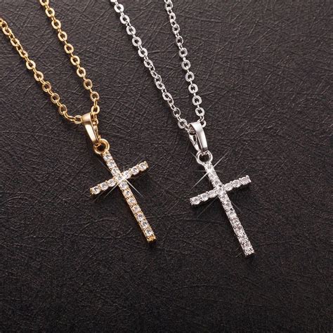 Womens Gold Or White Gold Plated Small Cz Cubic Cross Pendant Necklace