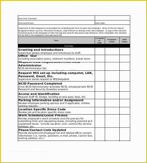 Free New Employee orientation Checklist Templates Of Employee Training Checklist Template Word ...
