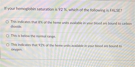 Solved If Your Hemoglobin Saturation Is Which Of The Following