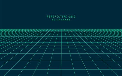 Abstract Perspective Dark Blue Green Grid Retro Futuristic Neon Line