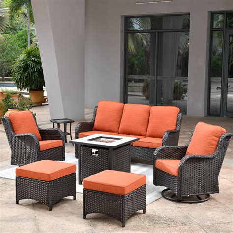 Ovios Pieces Outdoor Patio Furniture With Inch Fire Pit Table All