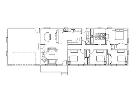 4 Bedroom Ranch Style House Plans, 4/2, 1508 Square Feet, 82'x25', One ...