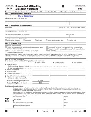 Fillable Online Nonresident Withholding Allocation Worksheet