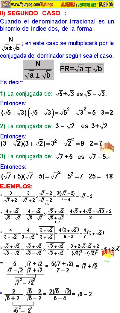 Racionalizaci N Ejemplos Y Ejercicios Resueltos De Nivel Pdf