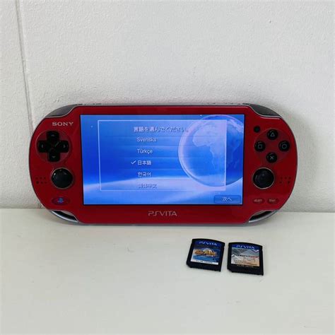 【やや傷や汚れあり】動作品 Playstation Vita Pch 1100 赤 ソフト二個セット 実況パワフルプロ野球 2018 プロ野球