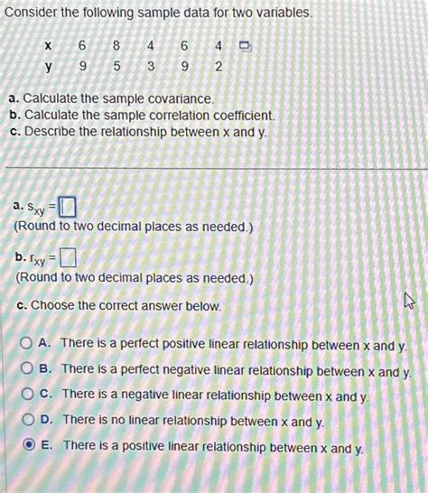 Solved Consider The Following Sample Data For Two Variables