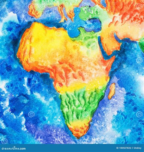 Map Aquarelle Drawing Of Africa Relief Map View To Earth From Space