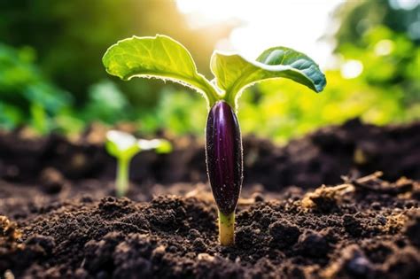 Premium Ai Image An Unassuming Eggplant Seedling Is Sprouting In A