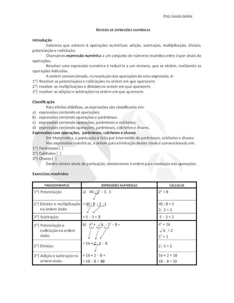 Doc Revis O E Exerc Cios De Express Es Num Ricas Dokumen Tips