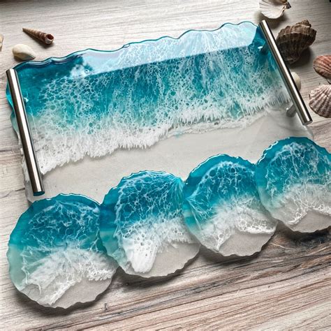 Resin Ocean Tray And Coaster Set