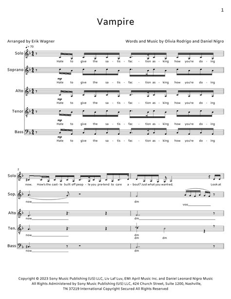 Vampire Arr Erik Wagner By Olivia Rodrigo Sheet Music For Choir At