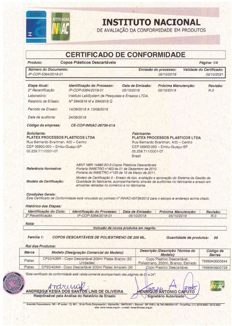 Platex Processos Pláticos Certificação de nossos produtos pelo