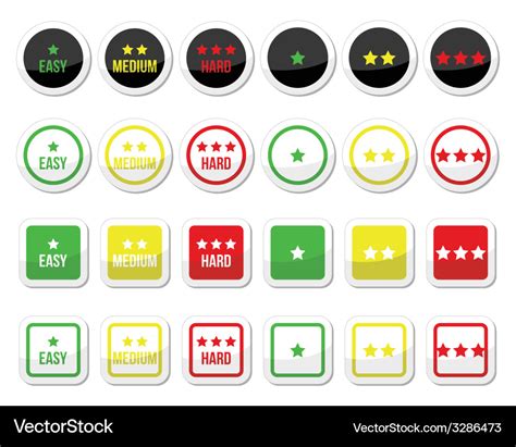 Easy medium hard level with stars icons set Vector Image