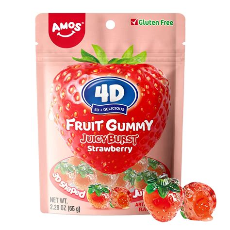 Amos Gummy Candy 4d Fruit Gummies Fruit Snacks Strawberry Flavor With Juice Filled