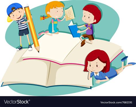 Children writing and reading Royalty Free Vector Image