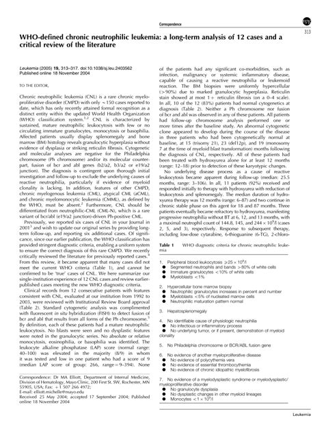 Pdf Who Defined Chronic Neutrophilic Leukemia A Long Term Analysis Of 12 Cases And A Critical