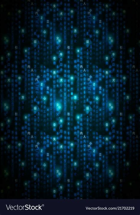 Blue Matrix Symbols Digital Binary Code On Dark Vector Image