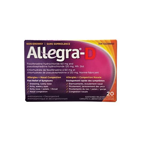 Allegra-D Non Drowsy Antihistamine + Nasal Decongestant (20 caplets ...